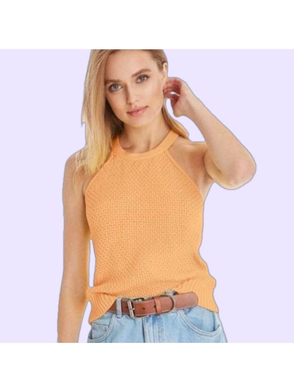 Heavy Knit Cotton Sweater Halter Tank Top XL Boxy Relaxed Oversized Fit